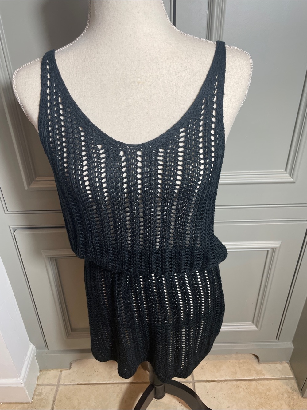 Black Crochet Knit Tank Pool Beach Cover Up